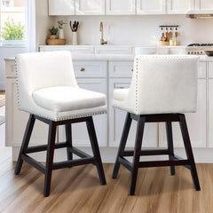 26” Counter Height Bar Stools Set of 2, Upholstered Island Chairs Stool Bar Chairs with 360° Swivel, Beige