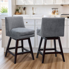 26” Counter Height Bar Stools Set of 2, Upholstered Island Chairs Stool Bar Chairs with 360° Swivel, Grey