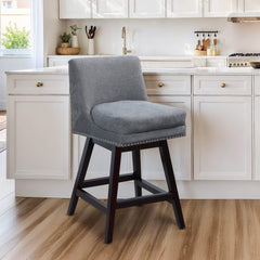 26” Counter Height Bar Stools, Upholstered Island Chairs Stool Bar Chairs with 360° Swivel, Grey