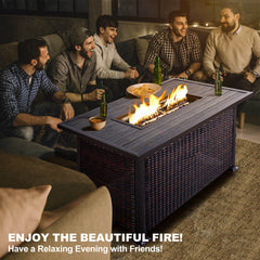 48'' Propane Gas Fire Pit Table 50000 BTU Auto-Ignition with Wood Tabletop, Waterproof Fabric Cover & Glass Beads, Brown