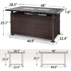 48'' Propane Gas Fire Pit Table 50000 BTU Auto-Ignition with Wood Tabletop, Waterproof Fabric Cover & Glass Beads, Brown