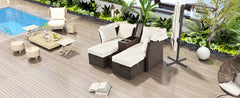 2-Seater Outdoor Double Daybed Patio Loveseat Sofa Set with Foldable Awning and Cushions, Beige