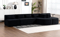 143.7" Upholstered Sofa Free-combined Sofa Couch with Two Chaise Lounge and Five Back Pillows for Living Room, Black