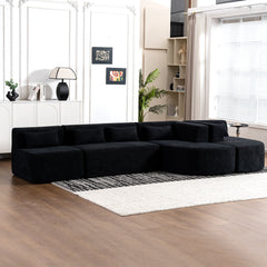 143.7" Upholstered Sofa Free-combined Sofa Couch with Two Chaise Lounge and Five Back Pillows for Living Room, Black