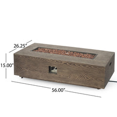 56" Outdoor 50,000 BTU Rectangular Iron Propane Fire Pit, Brown Wood Pattern (Tank Cover not Included)