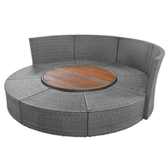 5-Piece Round Rattan Sectional Sofa Set All-Weather Sunbed Daybed with Round Liftable Table and Cushions, Beige