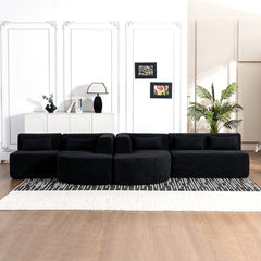 143.7" Upholstered Sofa Free-combined Sofa Couch with Two Chaise Lounge and Five Back Pillows for Living Room, Black