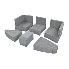 6-Piece Patio Outdoor Conversation Round Sofa Set, PE Wicker Rattan Separate Seating Group with Coffee Table, Beige