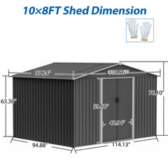 10X8 FT Outdoor Tool Storage Shed with Metal Foundation & Lockable Doors,  All Weather Metal Sheds for Garden, Patio, Backyard, Lawn, Gray