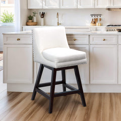 26” Counter Height Bar Stools, Upholstered Island Chairs Stool Bar Chairs with 360° Swivel, Beige