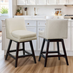 26” Counter Height Bar Stools Set of 2, Upholstered Island Chairs Stool Bar Chairs with 360° Swivel, Beige
