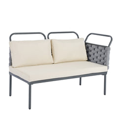 5-Piece Modern Patio Sectional Sofa Set Outdoor Woven Rope Furniture Set with Glass Table and Cushions, Gray+Beige