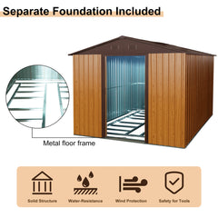 8ft x 10ft Outdoor Metal Storage Shed with Metal Floor Base,Coffee