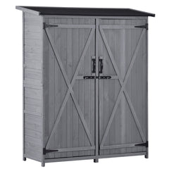 Outdoor 5.3ft Hx4.6ft L Wood Storage Shed Tool Organizer,Garden Shed, Storage Cabinet with Waterproof Asphalt Roof, Double Lockable Doors, 3-tier Shelves, Gray