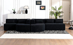 143.7" Upholstered Sofa Free-combined Sofa Couch with Two Chaise Lounge and Five Back Pillows for Living Room, Black