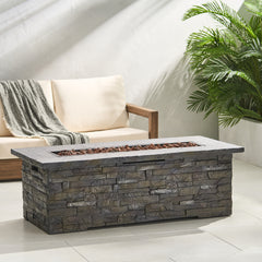 56" Outdoor 40,000 BTU Rectangular MgO Concrete Propane Fire Pit, Stone Pattern (Tank Cover not Included)