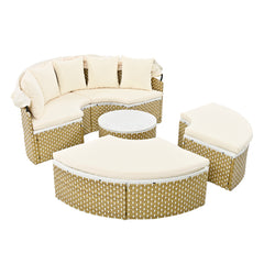 Outdoor Sectional Sofa Set Rattan Daybed with Retractable Canopy, Separate Seating and Cushion, Beige