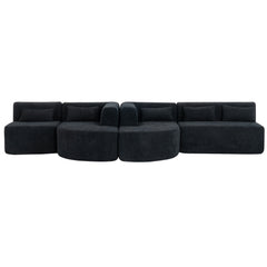 143.7" Upholstered Sofa Free-combined Sofa Couch with Two Chaise Lounge and Five Back Pillows for Living Room, Black