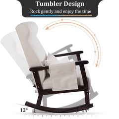 Nursery Rocking Chair with Ottoman, High Back Upholstered Rocker w/ Rubber Foot Pad, Detachable Storage Bag & Pillow
