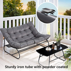 Patio Loveseat with Coffee Table, 2 Seater Oversized Outdoor Couch with Soft Cushion, 2 Pieces Patio Furniture Set, Outdoor Indoor Loveseat with Metal Frame
