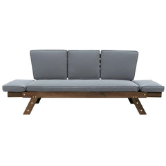 Outdoor Adjustable Patio Wooden Daybed Sofa Chaise Lounge with Cushions, Brown Finish+Gray Cushion
