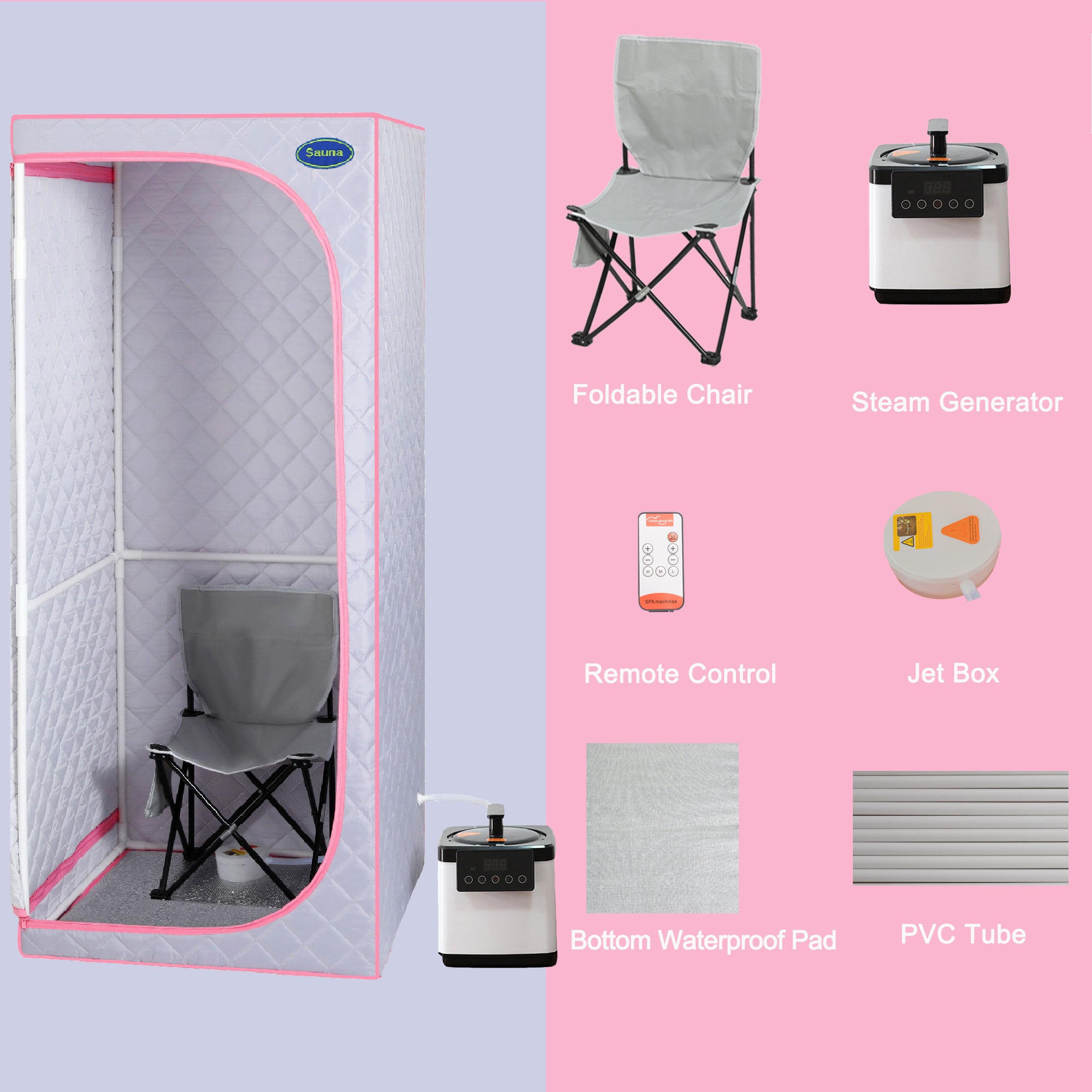 Full Size Portable Grey Steam Sauna Tent–Personal Home Spa with Steam Generator, Remote Control, Foldable Chair, Timer and PVC Pipe Connector, FCC Certificated