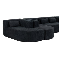 143.7" Upholstered Sofa Free-combined Sofa Couch with Two Chaise Lounge and Five Back Pillows for Living Room, Black