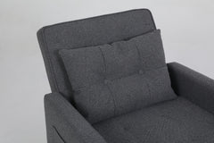 Sleeper Chair 3-in-1 Convertible Chair Bed Pull Out Sleeper Chair Beds Adjustable Single Armchair Sofa Bed with USB Ports, Side Pocket, Linen Grey