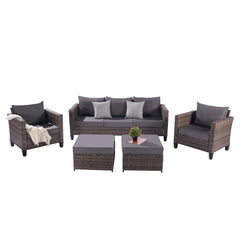 5 Pcs Outdoor Sectional Sofa with Ottomans and Cushions