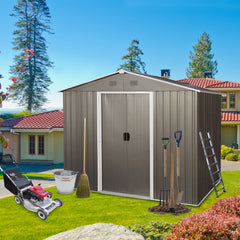 8ft x 6ft Outdoor Metal Storage Shed with Floor Base,Gray