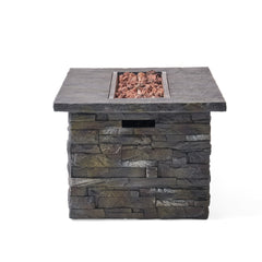 56" Outdoor 40,000 BTU Rectangular MgO Concrete Propane Fire Pit, Stone Pattern (Tank Cover not Included)