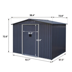 Outdoor Storage Shed 8 x 6 FT Large Metal Tool Sheds, Heavy Duty Storage House with Sliding Doors with Air Vent, Dark Grey