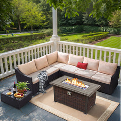 7 Pcs Patio Furniture with 48" Rectangular Fire Pit Table