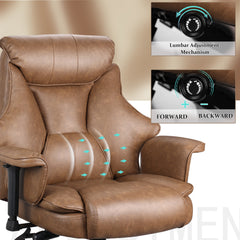 500lbs Big and Tall Office Chair for Heavy People, Heavy Duty Ergonomic Office Chair with Adjustable Lumbar Support and Wide Seat, Brown