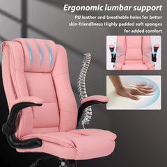 Office Chair Pink Executive Chair PU Leather Home Desk Chair with Flip-up Armrests High Back Ergonomic Swivel Chair with Wheels