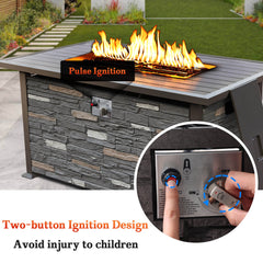 48'' Propane Gas Fire Pit Table 50000 BTU Auto-Ignition W/ Aluminum Tabletop, Waterproof Cover, Glass Beads, Gray