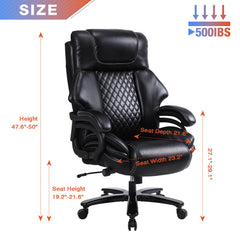 Big and Tall Office Chair 500lbs for Heavy People with Quiet Rubber Wheels High Back Leather Executive Office Chair with Adjustment Lumbar Support