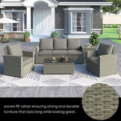 5 Piece Outdoor Sectional Sofa with Cushions, Coffee Table