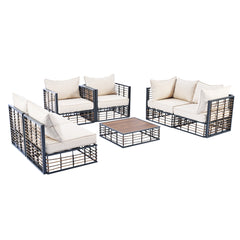 7-Piece Metal Patio Sectional Sofa Set with Thick Cushions and Coffee Table for Indoor Outdoor, Gray