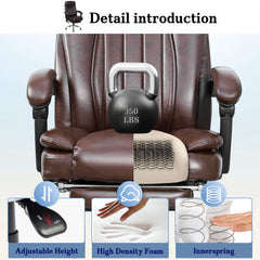 6-Point Massage Office Chair with Heating, Infinite Reclining Backrest, Retractable Footrest & Pillow , Brown