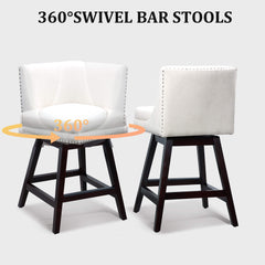 26” Counter Height Bar Stools Set of 2, Upholstered Island Chairs Stool Bar Chairs with 360° Swivel, Beige