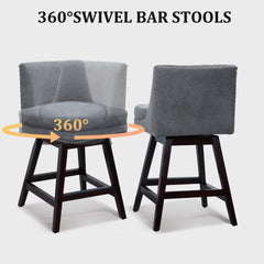 26” Counter Height Bar Stools Set of 2, Upholstered Island Chairs Stool Bar Chairs with 360° Swivel, Grey