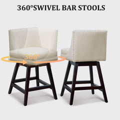 26” Counter Height Bar Stools Set of 2, Upholstered Island Chairs Stool Bar Chairs with 360° Swivel, Beige