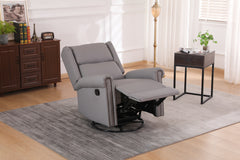 360 Degree Swivel Upholstered Manual Recliner With Nailhead Trims For LIving Room, Grey