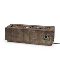 48" Outdoor 50,000 BTU Rectangular Iron Propane Fire Pit, Brown Wood Pattern (Tank Cover not Included)