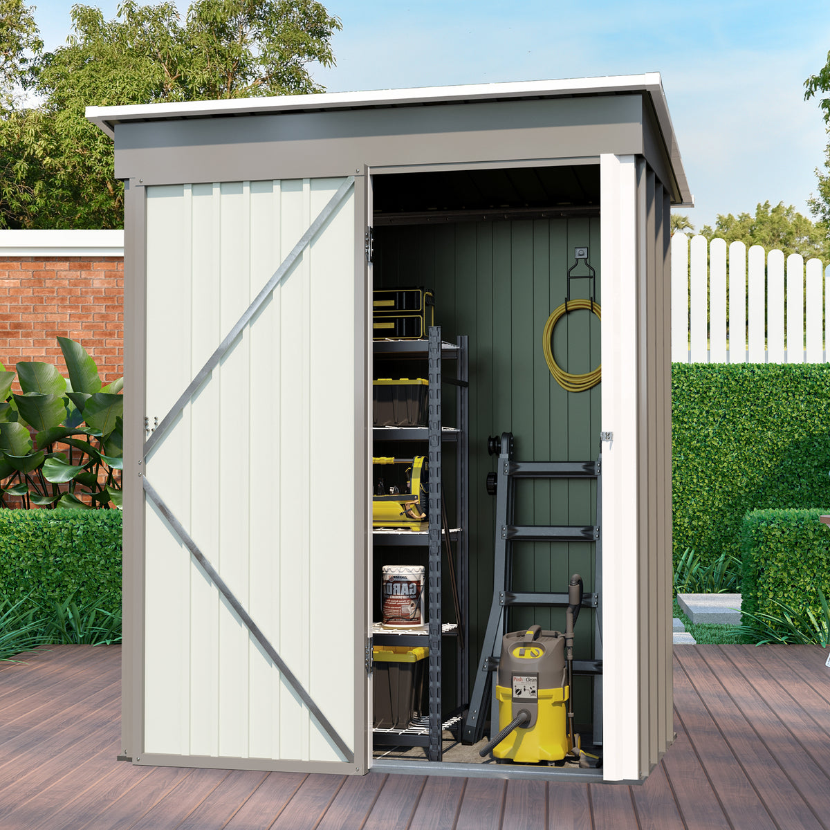 5*3FT Outdoor Storage Shed ,Tool Shed with Sloping Roof and Lockable Door,Metal Shed, Grey