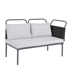 5-Piece Modern Patio Sectional Sofa Set Outdoor Woven Rope Furniture Set with Glass Table and Cushions, Black+Gray