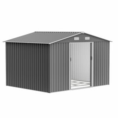 10X8 FT Outdoor Tool Storage Shed with Metal Foundation & Lockable Doors,  All Weather Metal Sheds for Garden, Patio, Backyard, Lawn, Gray