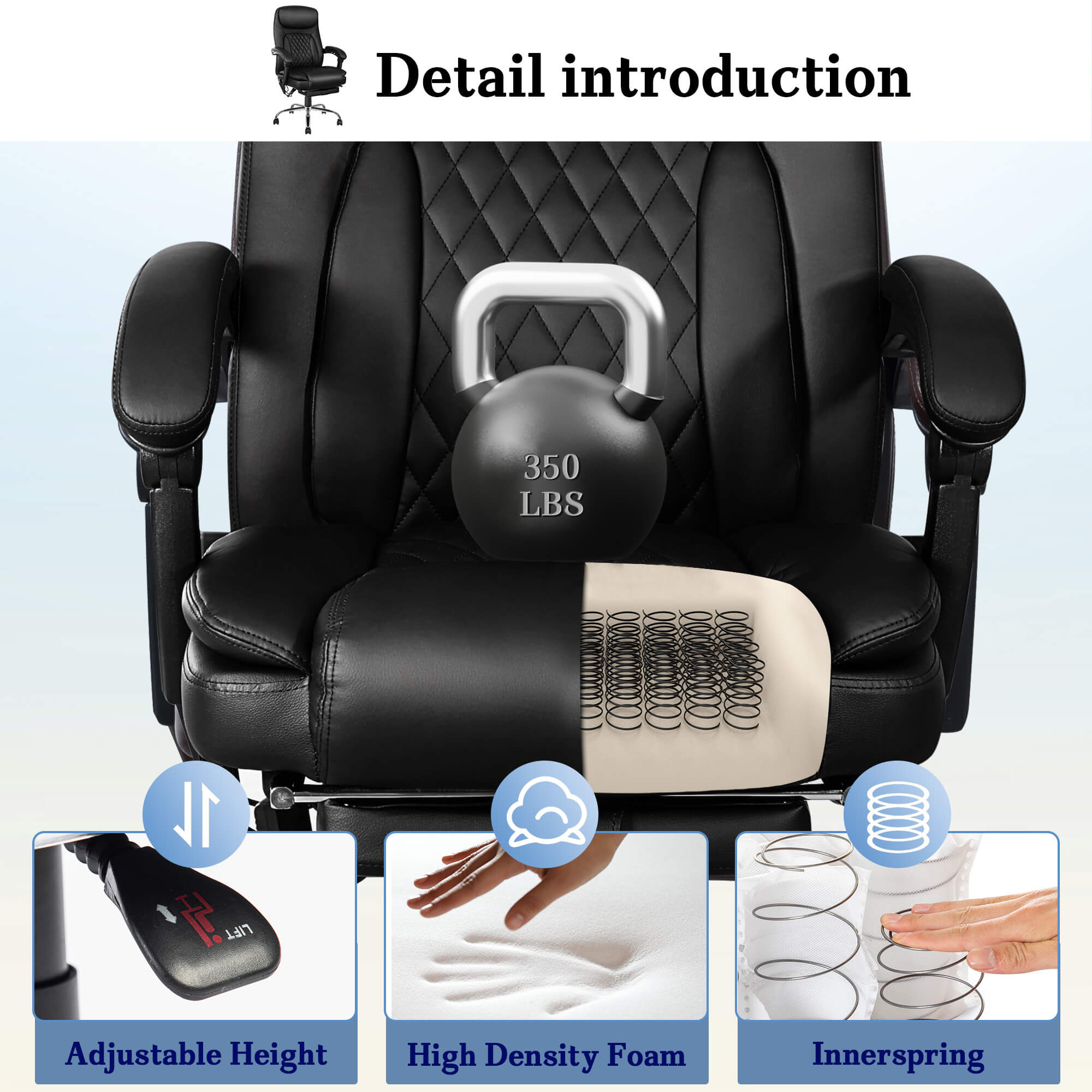 6-Point Massage Office Chair with Heating, Reclining Backrest, Footrest, Black