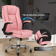 Office Chair Pink Executive Chair PU Leather Home Desk Chair with Flip-up Armrests High Back Ergonomic Swivel Chair with Wheels